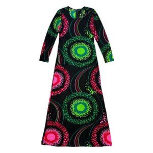 70s vintage psychedelic space print dress maxi long sleeve abstract avant-garde.